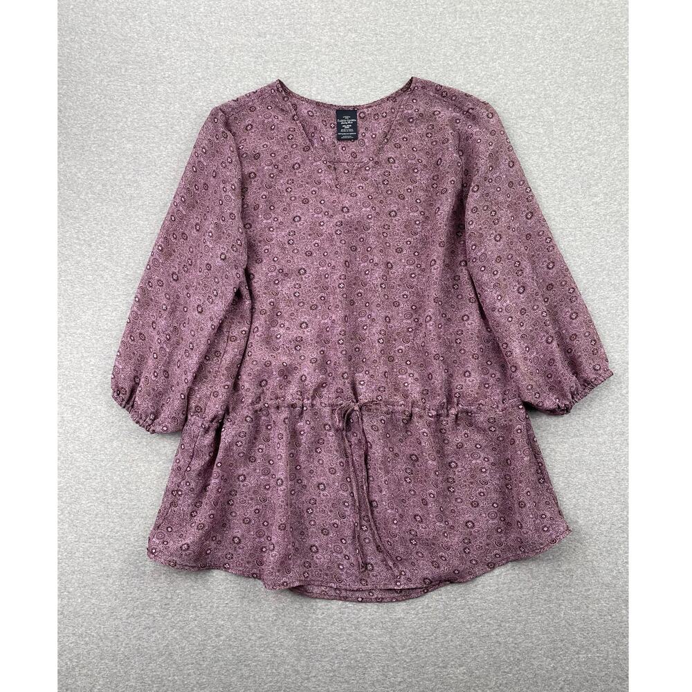 y2k Faded Glory Top XXL Purple Semi Sheer Paisley Boho Whimsigoth Elastic Waist